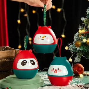 Christmas snowman and panda tumbler gift boxes with red ribbons for holiday packaging