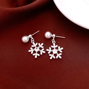 Schneeflocken Ohrhänger Mit 925 Sterling Silber Ohrstecker Zirkon Weiße Künstliche Perle Elegante Luxus Winter Schmuck Für Frauen