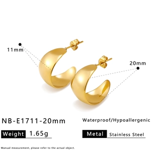 Detailed dimensions of 18k gold plated U-shaped stainless steel earrings in 20mm height