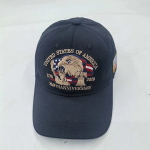 Detailed embroidery of US 250th Anniversary eagle and flag on navy cotton baseball cap