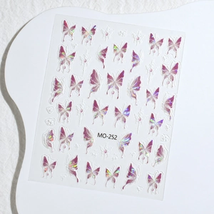 Pegatinas de uñas holográficas de mariposa MO-252 con corazones láser degradados
