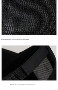 Detail of breathable mesh fabric and adjustable strap on a black outdoor sports cap