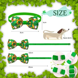 Papillon verde per animali San Patrizio con cinturino regolabile e trifogli