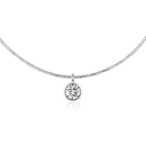 Collier ras du cou élégant en argent S925 avec un seul solitaire rond serti clos brillant