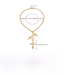 Detailed size and material specs for gold layered cross pendant necklace in zinc alloy