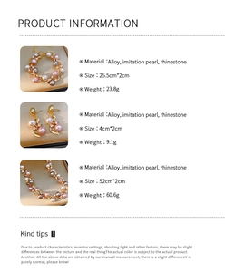 Détails des tailles et matériaux de la parure de bijoux perles et strass