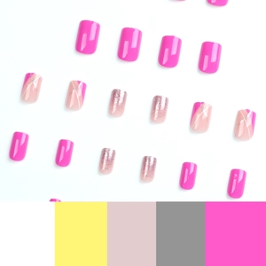 Pink and nude glitter press-on nails set in medium square shape on a clean white background