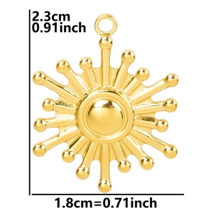Detailed size view of a 18k gold plated stainless steel sun pendant for DIY jewelry