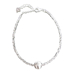 Elegant S925 sterling silver bracelet with irregular silver beads and a heart charm
