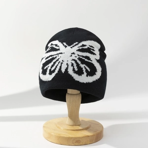 Butterfly Print Knitted Beanie Hat Warm Acrylic Winter Skull Cap For Men Women Streetwear Fashion Jacquard