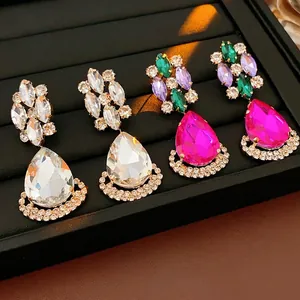 Vintage Dangle Earrings Alloy Rhinestone Crystal With 925 Sterling Silver Earring Post Retro Statement Jewelry Women