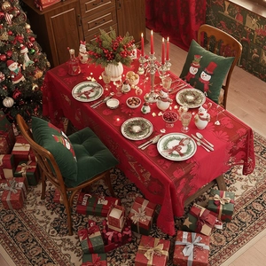 Vintage Red Christmas Lace Tablecloth Polyester Hollow Festive Pattern Rectangular Round Dining Table Cover For Party