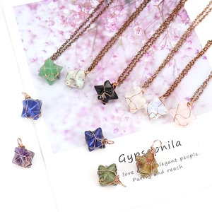 Handcrafted Merkaba star crystal pendant necklace with bronze wire wrap in multiple colors