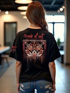 Streetstyle-T-Shirt aus schwarzer Baumwolle mit geometrischem Rückenprint und Design
