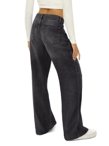 Rear view of loose-fit dark grey wide-leg denim jeans with vintage washed finish