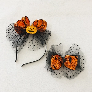 Halloween Hair Accessories Spider Web Pumpkin Bat Skull Bow Headband Hair Clips Mesh Tulle Party Headwear Kids Adults Novelty