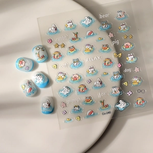 5D jelly bunny and animal swimming pool party nail art stickers with 3D embossed texture