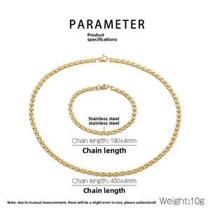 Vue détaillée des paramètres montrant les dimensions du collier et du bracelet en acier inox