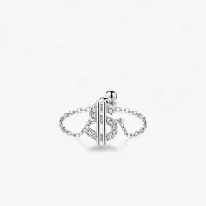 Dollar Sign Adjustable Chain Ring 925 Sterling Silver Pave Clear Zirconia Minimalist Hip Hop Jewelry For Women