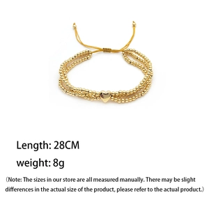 18K gold plated beaded multi-layer heart bracelet with adjustable draw-string closure