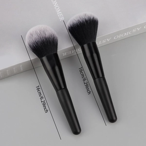 All black flame-shaped makeup brush for loose powder and blush with 16cm length