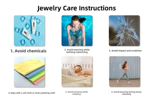 Jewelry care guide showing cleaning instructions and storage tips for elegant earrings