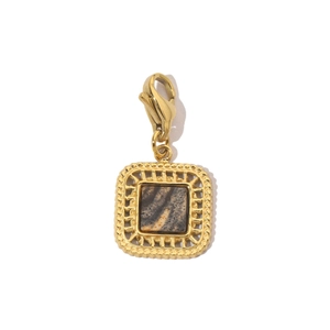 Macro shot of gold square natural stone charm with lobster clasp for necklaces