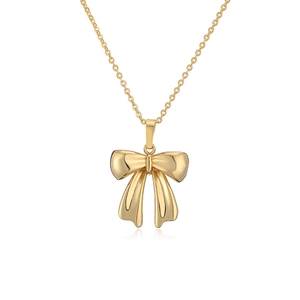 Polished gold bow pendant necklace with a delicate chain for a sweet minimalist look