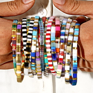 Bohemian TILA square bead handmade bracelets set with colorful enamel and metal accents