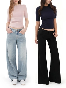 Women Slim Fit T-Shirt Round Neck Ribbed Knit Shoulder Pads Rayon Blend Casual Chic Half Sleeve Top
