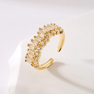 Luxurious gold-plated geometric open ring with sparkling cubic zirconia in high detail