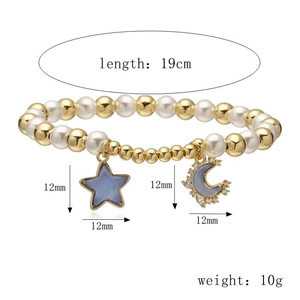Detail showing 19cm beaded bracelet with blue star moon charms and size measurements