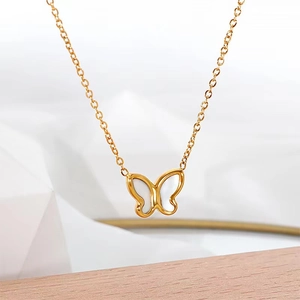 Titanium steel 18K gold necklace featuring a 3D white shell butterfly pendant
