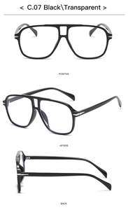 Three-way view of retro double-bridge pilot eyewear frames with clear lenses in black