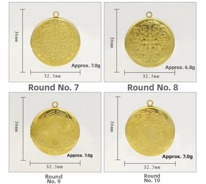 Détails de médaillons ronds en laiton avec motifs floraux vintage et spécifications de taille