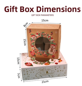 Detailed size parameters for Christmas themed kraft gift boxes with window design