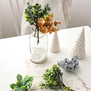 Artificial eucalyptus spray set in gold and silver colors for Christmas DIY home decor