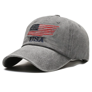 Vintage washed grey baseball cap with embroidered USA flag for a casual street style look