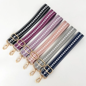 Detailed view of colorful 3.8cm nylon straps with arrow pattern and gold hardware
