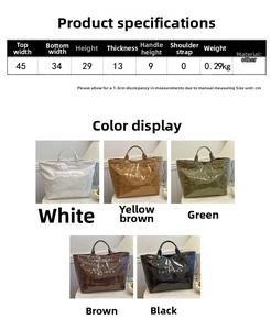 Detailed size chart and multi-color selection of large capacity waterproof tote bags