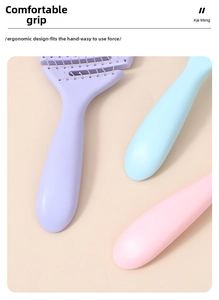 Ergonomic matte handles of colorful vented hair brushes in purple, blue, and pink
