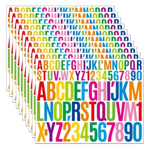 Macro shot of colorful self-adhesive vinyl letter and number stickers for DIY crafts