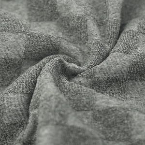 Men's dark gray jacquard knit sweater with premium plaid texture and round neckline