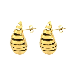 Minimalist gold spiral water drop earrings in polished stainless steel for women