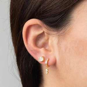Luxurious geometric zircon drop hoop earrings with S925 silver needle on model