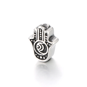 Retro Hamsa hand spacer bead with crescent moon pattern in polished stainless steel