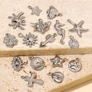 Silver stainless steel charms with star, shell, and cross designs for DIY jewelry making
