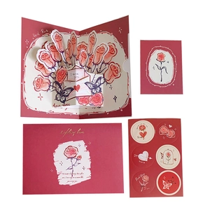Carte de vœux 3D bouquet de roses rouges avec enveloppe et autocollants décoratifs