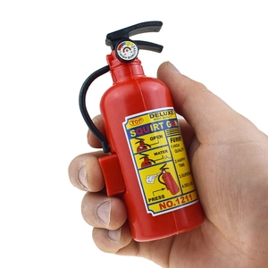 Mini fire extinguisher squirt gun toy for kids featuring detailed English operation labels