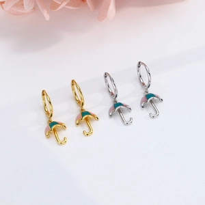 S925 sterling silver umbrella hoop earrings with colorful enamel in gold and silver